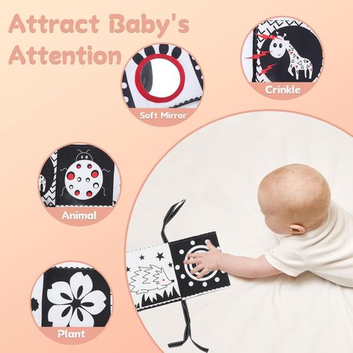Black and White Sensory Toys, High Contrast Soft Baby Book with Soft Mirror, Do — image 4