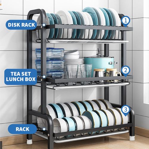 3 TIER DISH DRAINER RACK WITH DRIP TRAY CUTLERY HOLDER PLATE RACK KITCHEN SINK — image 10