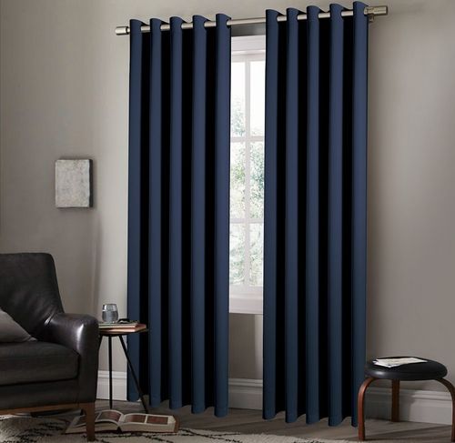 Pair of EYELET Ring Top Plain Thermal BLACKOUT LINED Curtains with Tie Backs — image 1