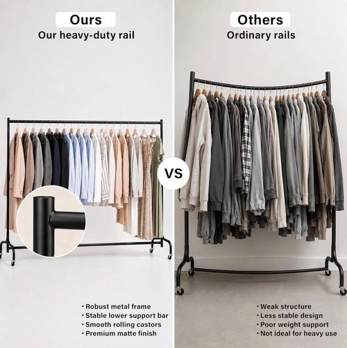 Heavy Duty Metal Clothes Rail, Black Matt, Lockable Wheels 180x158cm (6ft wide) — image 5