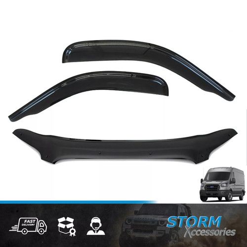 STX BONNET GUARD & EXTERNAL WIND DEFLECTORS SET FOR FORD TRANSIT MK8 2014-2019