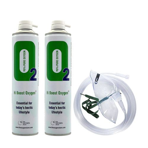 Hi Boost Pure Oxygen in a Can 20L (2 x 10L) with Tubing and Mask Portable
