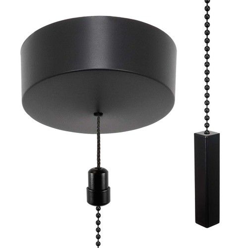 ElekTek Matt Black Bathroom Ceiling Light Pull Cord Switch Fob Handle Chain Kit