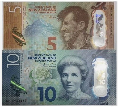 New Zealand Set 2 Pcs 5 10 Dollars 2015 P 191 192 UNC New Banknote