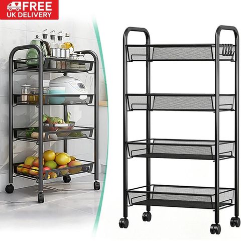 4 Tier Storage Trolley Cart on Wheels Kitchen Bathroom Laundry Narrow Space Rack — image 1