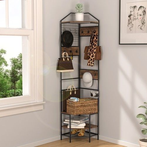 Coat Rack Freestanding Metal Coat Hall Tree Stand Triangle Corner Clothes Rack