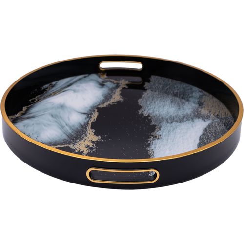 Round Black Agate Theme Serving Drinks Candle Display Decor Coffee Table Tray — image 9