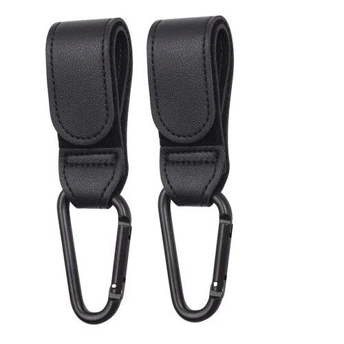2Pcs Leather Stroller Hooks PU Adjustable Pram Hooks Baby Diaper Bag Hanger 