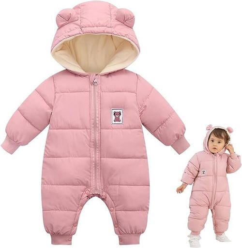 Baby Snowsuit Romper Cute Bear Winter Hooded Jumpsuit with Zip Boys Girls Infant — image 1