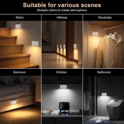 6Pack Motion Sensor Lights Indoor Type-C USB 8.6 x 4.5 x 1.6 cm, White — image 5