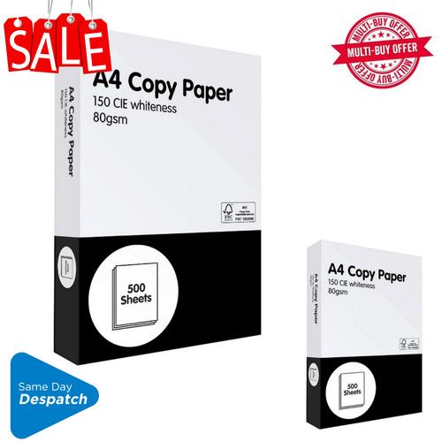 A4 White Printer Paper 80gsm, 500 Sheets Copy Paper for Laser Inkjet 1- 5 Reams