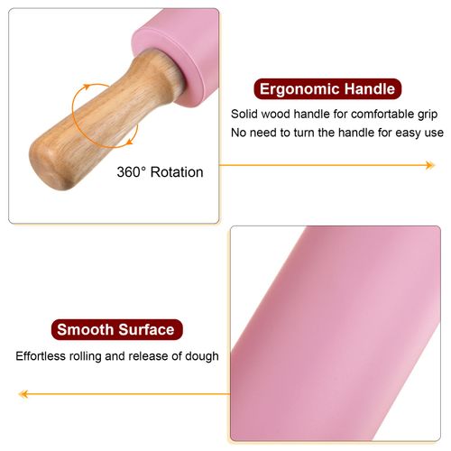 17" Wooden Handle Silicone Rolling Pins KITCHEN BAKING Non Stick Rolling Pin — image 4