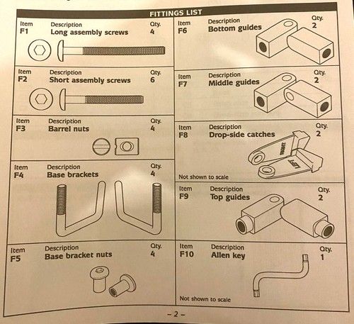 Mamas & Papas Cot Parts - latch, guides, catches, rods and screws
