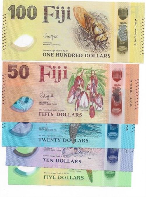 Fiji 5, 10, 20, 50, 100 Dollars 2025 UNC Polymer New full set