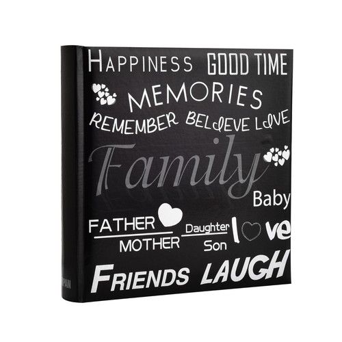  6x4'' Large Slip In Memo Text Art Design Photo Album For 200 Holds -  Black 