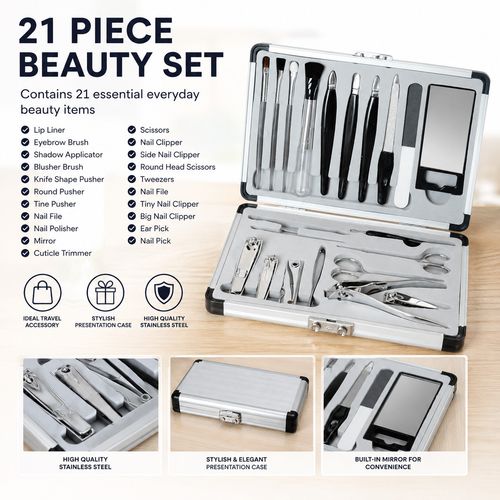 21 Piece Manicure Pedicure Set Nail Care Grooming Kit Clippers Travel Case — image 2