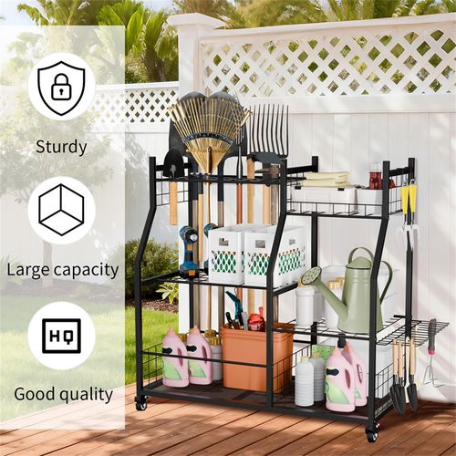 Garden Tool Organizer with Lockable Wheels Heavy Duty Garage Tool Storage Basket — image 11