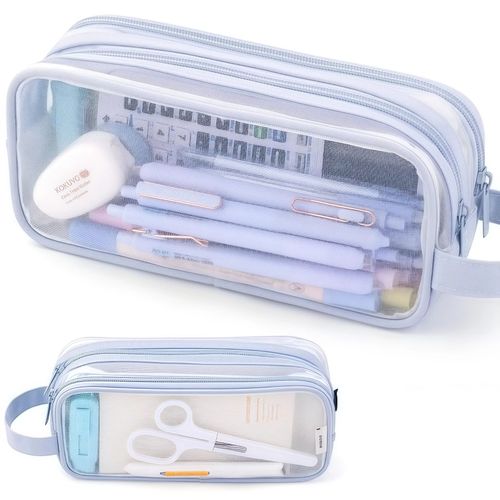 Large Capacity Clear Mesh Pencil Case Stationery Storage Pen Bag Boys Girls — image 1