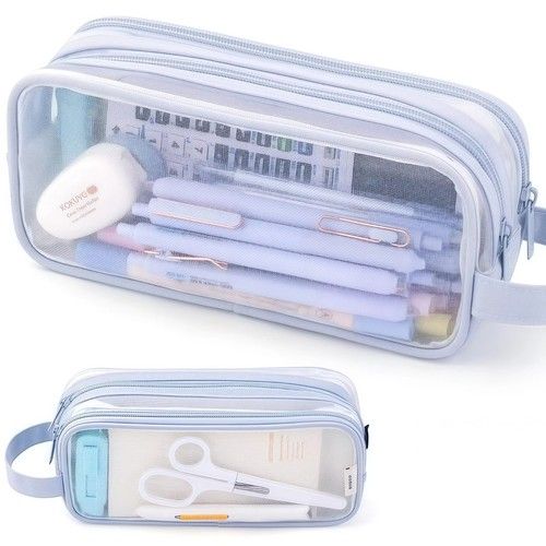 Large Capacity Clear Mesh Pencil Case Stationery Storage Pen Bag Boys Girls