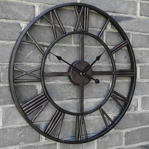 ROUND SKELETON LARGE CLOCK BIG ROMAN NUMERAL GARDEN WALL CLOCKS OPEN FACE 40 CM