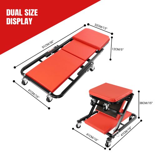 2 in 1 Folding Mechanics Creeper Trolley Stool Padded Car Workshop Garage Repair — image 8