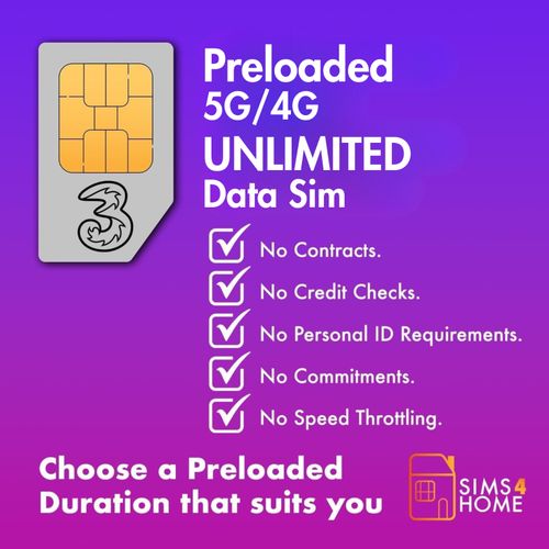Three UNLIMITED UK Data SIM - Valid for 30 Days  - 5G/4G - Preloaded — image 2