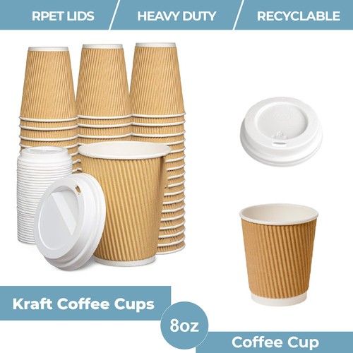 Ripple Disposable Coffee Cups with Lids – Brown Paper Takeaway Hot Cold 4-16oz