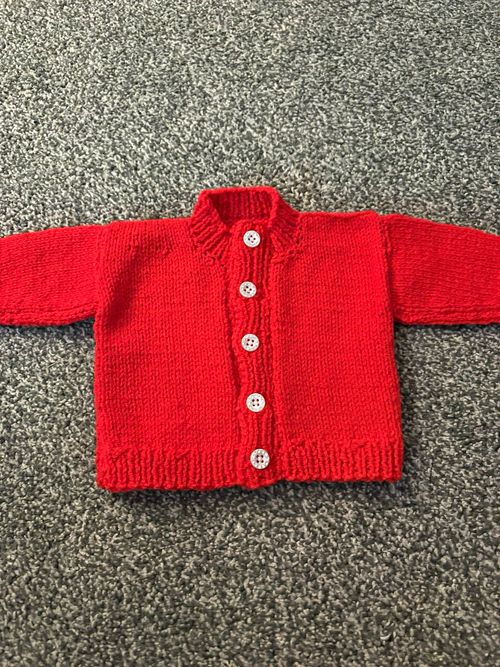 Baby Hand Knitted Wool Cardigan Jumper Long Sleeve Button Red 0-3 Months — image 1