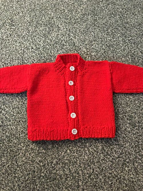 Baby Hand Knitted Wool Cardigan Jumper Long Sleeve Button Red 0-3 Months