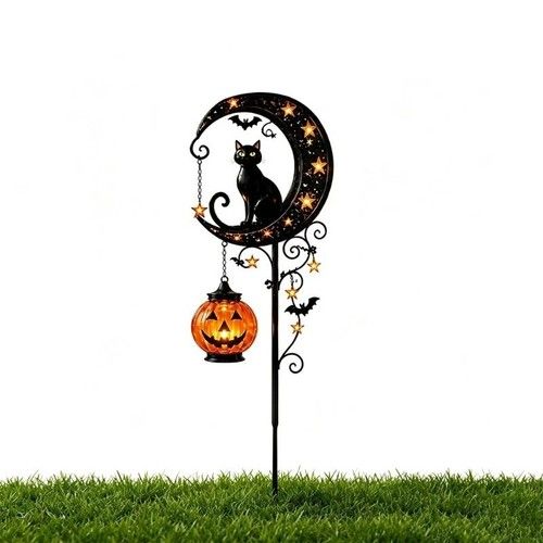 Halloween Solar Black Cat Pumpkin Moon Garden Stake Light Waterproof Yard Decor