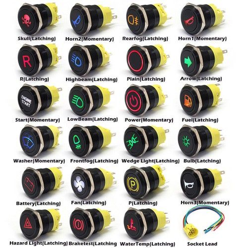 22MM 12V-24V CAR LED POWER PUSH BUTTON MOMENTARY SWITCH METAL ON/OF WATERPROOF