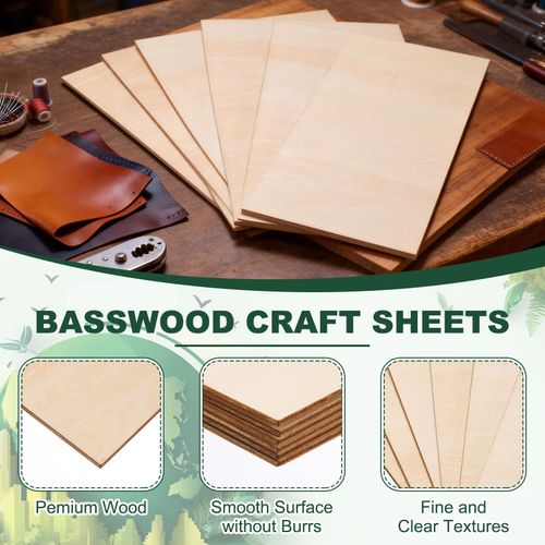 6pcs 2mm Basswood Plywood Sheets 8"x8"x3/32" Plywood Boards Craft Wood Sheet] — image 3