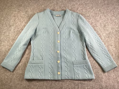 Vintage Butte Knit Cardigan UK 14 Blue Cable Knit 60s 70s Retro Pockets — image 1