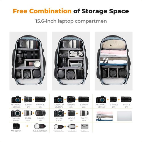 K&F CONCEPT Multifunction Camera Backpack Case w/Rain Cover for DSLR Canon Nikon — image 2
