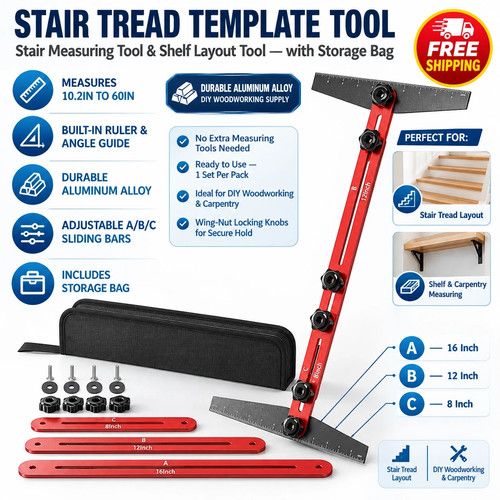 Stair Measuring Tool Stair Tread Template Tool Shelf Layout Tool w/ Storage Bag