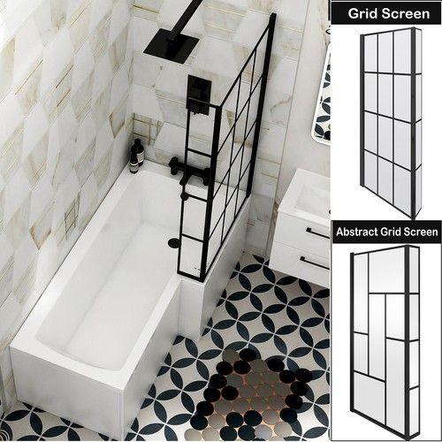 1700/1600/1500mm L Shaped Shower Bathtub Front & End Bath Panel Shower Screen