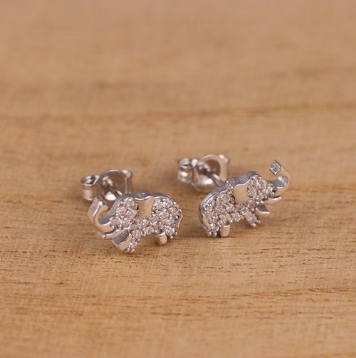 Solid 925 Sterling Silver Elephant CZ Stud Earrings Gift Boxed — image 4