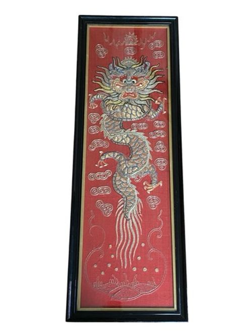 Antique Chinese Silk Embroidered Dragon Panel 
