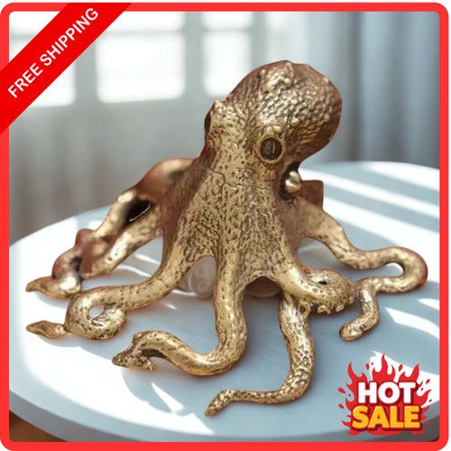 Brass Octopus Figurine Statue Animal Figurines Toys Home Desktop Decoration