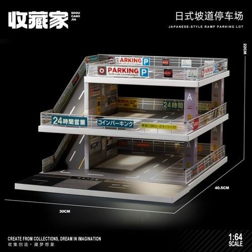 1/64 Diorama Car Garage Model LED Lighting Parking Lot Diecast Vehicle Display