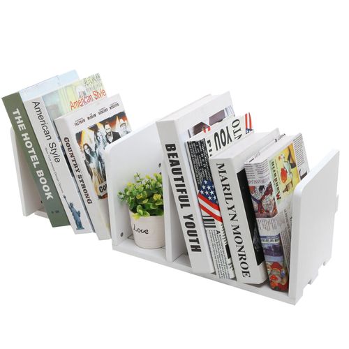 Expandable Wood Desktop Bookshelf / Adjustable Storage Organizer Rack, White — image 3