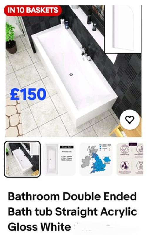 Amaze Bath Double Ended Rectangular Acrylic Bath White 1700x700mm