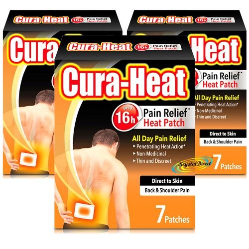 3x Cura Heat Back & Shoulder Direct To Skin 7 Heat Patches 16H Warm Pain Relief