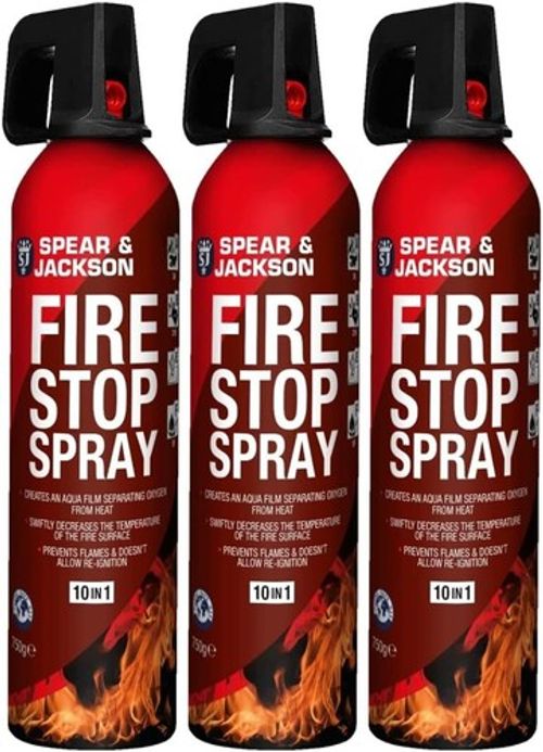 Spear and Jackson - 3 x 750g Fire Stop Spray - For Home, Kitchen, Car, Caravan