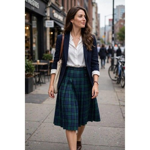 Vtg Pendleton Black Watch Tartan Pleated Skirt Womens 6 Green Blue Plaid