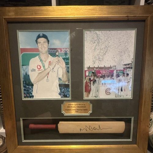 Michael Vaughan Autographed Framed Mini Cricket Bat England The Ashes 2005