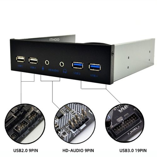 2 x USB 3.0, 2 x USB 2.0 & HD-AUDIO Front Panel for Desktop PC Optical Drive Bay — image 2