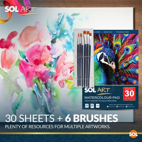 A4 Watercolour Paper Pad 30 Sheets 60 Pages Cold Pressed Artist 160GSM 6 Brushes — image 5