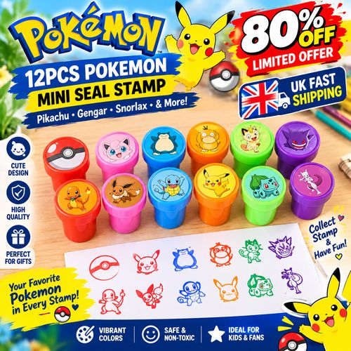 12PCS Pokemon Anime Color Mini Seal Pikachu Gengar Snorlax Cartoon Cute Stamp — image 1