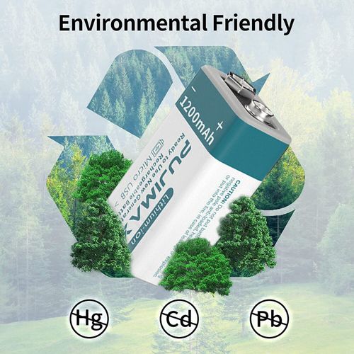 2 x 9v Lithium Rechargeable Battery 9volt Li-ion + USB charging Cable — image 6